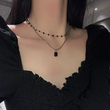 Xpoko New Black Crystal Beaded Double Layer Necklace for Women Personalized Fashionable Daily Accessories Party Jewelry Birthday Gifts