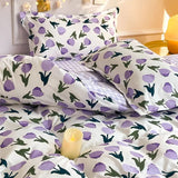 Xpoko Ins Style Bedding Set No Filler Purple Tulip Fashion Duvet Cover Flat Sheet Pillowcase Girls Boys Single Double Size Bed Linen