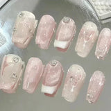 Xpoko 24pcs False Nails with glue butterfly design Long Coffin French Ballerina Fake Nails Full Cover acrylic Nail Tips Press On Nails