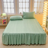 Xpoko Sage Green Buffalo Plaid Bed Skirt Elastic Bedskirt Dust Ruffle Green White Checkered Wrap Around Bed Skirts for Bedroom Decor