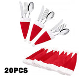 Xpoko Merry Christmas 2023 Christmas Tableware Bag Holder Christmas Hat Fork Knife Cutlery Bag Christmas Decorations for Home