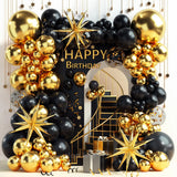 Xpoko 143pcsblack goldconfetti Starburst foilballoon Arch kit.Anniversary birthday Quinceanera Graduation retire NewYear partysupplies