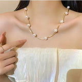 Xpoko New Fashion Trend Unique Design Elegant Exquisite Simple Pearl Necklace Bracelet Women Jewelry Party Premium Gift Wholesale