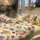 Xpoko Korean Style Cartoon Sheep Bedding Set Girls Kids Twin Full Queen Size Bed Flat Sheet Duvet Cover Pillowcases Bed Linen Kawaii