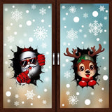 Xpoko Christmas Wall Stickers 3D Crack Santa Claus Snowman Elk Window Glass Electrostatic Stickers Merry Christmas Happy New Year 2025