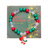 Xpoko Christmas Gifts Christmas Drip Oil Santa Claus Beaded Bracelets for Women Handmade Crystal Beads Christmas Tree Sock Charm Bracelet Jewelry Gift