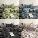 Xpoko YanYangTian Bed Linen Bedding set Washed Cotton Four-Piece Bed Sheets Set Comfort Sets Solid Christmas Couple Bed Quilt Cover