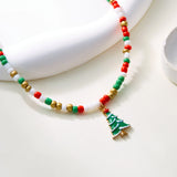 Xpoko Christmas Gifts Handmade Colorful Rice Beads Short Necklace for Women Cute Santa Claus Christmas Tree Pendant Choker Necklace New Year Jewelry