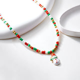 Xpoko Christmas Gifts Handmade Colorful Rice Beads Short Necklace for Women Cute Santa Claus Christmas Tree Pendant Choker Necklace New Year Jewelry