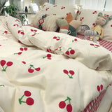 Xpoko Romantic Cherry Heart Duvet Cover Set Flat Sheet Pillowcases Fashion New Twin Full Floral Summer Spring Bedding Set