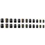 Xpoko 24pc Short Press on Nails Black Gold Foil Fake Nail French Ballerina False Nails Full Over Detachable DIY Manicure Nail Art Tips