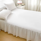 Xpoko Solid White Bed Skirts Set Wrap Around Luxury Hotel Quality Fabric Bedroom Gathered Ruffle Decorative Bedding Mattress Protector