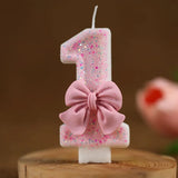 Xpoko Pink 3D Number Cake Decorating Candles Cute Pink Bow Digital Candles Cake Topper Birthday Party Memorial Day Party Cake Decor