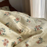 Xpoko Ins Retro Flower Bedding Set Flat Bed Sheet Pillowcase Twin Full Queen Size Bed Linen Women Girls Caramel Floral Duvet Cover Set