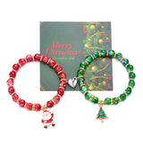 Xpoko Christmas Gifts New Trend Christmas Couple Bracelets for Women Men Handmade Beaded Santa Claus Xmas Tree Bracelet Lovers Friendship Jewelry Gift