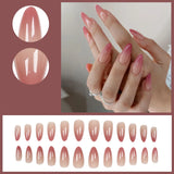 Xpoko 24pcs/Set Gorgeous Wine Red False Nails With Glue Middle Long Round Head Full Nail Tips Finished Fake Nail artificial nails