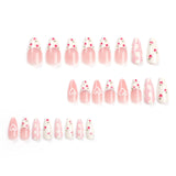 Xpoko 24pcs Pink Almond False Nail Strawberry 3D Love Design Nails Fake Press on Acyrlic Nails Wearable Ballerina Full Over Nail Tips