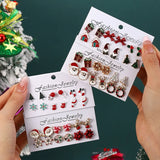 Xpoko Christmas Gifts 6 Pairs/Set Merry Christmas Series Stud Earrings for Women Cute Santa Claus Snowflake Elk Ribbon Earring Set Party Jewelry Gift