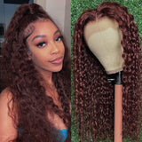 Xpoko Reddish Brown Kinky Curly Synthetic 13X4 Lace Front Wigs For Women Copper Red Pre Plucked With Baby Hair Lace Closured Wig