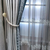 Xpoko High-end Silver Gray Jacquard High Precision Pearl Lace Stitching Thickened Curtains for Living Room Bedroom Dining Room Balcony