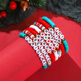 Xpoko Christmas Gifts Christmas Crystal Polymer Clay Beaded Bracelets for Women Handmade Rice Bead Xmas Tree Santa Claus Pendant Bracelet Jewelry Gift