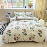 Xpoko Floral Printed Duvet Cover Set with Sheet Pillowcases No Filling Warm Cute Cartoon Bed Linen Full Queen Size Home Bedding Set