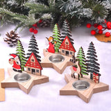 Xpoko Christmas Wooden Candlestick Santa Claus Xmas Tree Elk Angel Candle Holder Merry Christmas Desktop Ornaments Happy New Year 2025