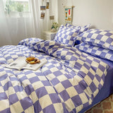 Xpoko Checkerboard Bedding Set Hot Sale Single Queen Size Flat Sheet Quilt Duvet Cover Pillowcase Polyester Bed Linens Home Textile