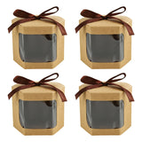 Xpoko 5Pcs Kraft Paper Gift Box With Bow Ribbon Transparent Window Cake Packaging Box Birthday Wedding Party Decorations