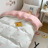 Xpoko Pink Sweetheart Bedding Set Fashion Heart Single Double Queen Size Flat Sheet Duvet Cover Pillowcase Girl Gift Home Textile