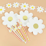 Xpoko Daisy Flower Birthday Party Supplies Set Plates Cups Napkins Tablecloth Banner for Summer Themed Baby Shower Party Decorations