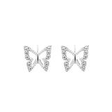 Xpoko Lizakosht Mini Butterfly Stud Earrings Silver Rhinestone for Women and Girls Fashion Jewelry