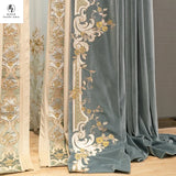 Xpoko European Embroidered Thickened Blackout Blue Velvet Curtains for Living Room Bedroom Blackout Dining Lace Luxury Valance Tulle