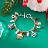 Xpoko Handmade Crystal Pearl Christmas Bracelets for Women Santa Claus Xmas Tree Snowflake Elk Wreath Pendant Bracelet Holiday Jewelry