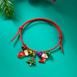 Xpoko Christmas Gifts Fashion Simple Handwoven Braided Christmas Bracelets for Women Enamel Metal Xmas Tree Santa Claus Adjustable Bracelet Jewelry