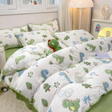 Xpoko Cartoon Dinosaur Bedding Set Bed Flat sheet Pillowcase Twin Full Queen Princess Style Bed Linen Kids Girls Duvet Cover No Filler