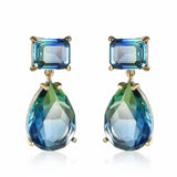 Xpoko Luxury Blue Green Crystal Water Drop Earrings for Women by Lizakosht New Designer Jewelry