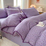 Xpoko Purple Grapes Double Layer Yarn Quilt Cover Bed Sheet Pillowcase Twin Queen Size Bedding Set Girls Women Duvet Cover No Filler