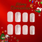 Xpoko 24pcs Glossy Short Square Fake Nails Golden Press On Nails With Snowflake Shiny Sequin Design Christmas False Nails For Women