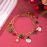 Xpoko Christmas Pendant Chunky Chain Bracelet for Women Cartoon Snowman Santa Claus Elk Boot Snowflake Charm Bracelet Festival Jewelry