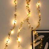 Xpoko LED Golden Leaves String Light Battery-operated Garland For Living Room Bedroom Party Wedding New Year Birthday Party Decoration