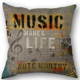 Xpoko Music Style Throw Pillow Cover Guitar Microphone Headphone Theme Decorative Square Linen Cushion Cover 18X18 Inch One Sides