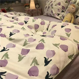 Xpoko Ins Retro Flower Bedding Set Flat Bed Sheet Pillowcase Twin Full Queen Size Bed Linen Women Girls Caramel Floral Duvet Cover Set