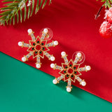 Xpoko Fashion Imitation Pearl Snowflake Earrings for Women Delicate Colorful Rhinestone Snowflake Stud Earring Christmas Jewelry Gift