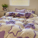 Xpoko Cute Bedding Set Big Eyes Stars Duvet Cover Bed Sheet Pillowcases No Filler Floral Ins Single Queen Size Bed Linens