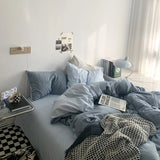 Xpoko Simple Blue Solid Color Bedding Set Soft Sheet Duvet Cover Pillowcase Girl Boy Bed Linen Twin Queen Full Fashion Quilt Cover