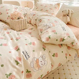 Xpoko Romantic Cherry Heart Duvet Cover Set Flat Sheet Pillowcases Fashion New Twin Full Floral Summer Spring Bedding Set