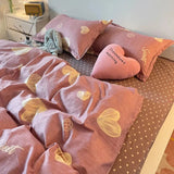 Xpoko Ins Princess Pink Heart Duvet Cover Set Pillowcase Bed Sheet Kids Girls Bedding Set Queen Twin Cute Kawaii Quilt Cover No Filler