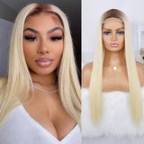 Xpoko 613 Long Straight Blonde Brown Roots Wig Halloween Synthetic Blonde Wigs For Women Glueless Ombre Brown Wig Heat Resistant Fiber
