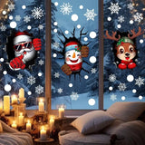 Xpoko Christmas Wall Stickers 3D Crack Santa Claus Snowman Elk Window Glass Electrostatic Stickers Merry Christmas Happy New Year 2025